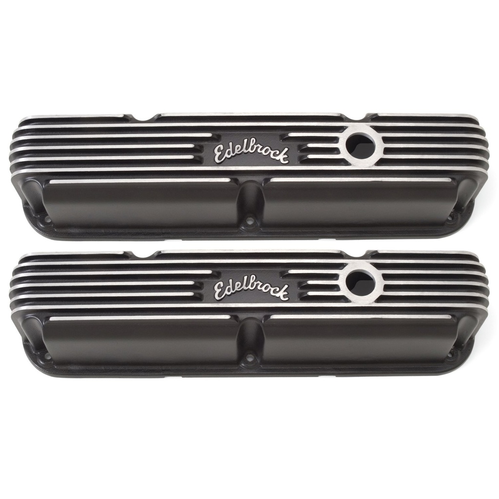 Edelbrock 41763: Classic Finned Valve Covers for Small Block Chrysler 318-360 LA Series with Black Powder Coated Finish