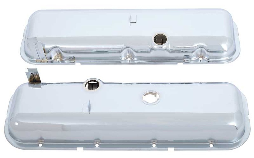 OER T9503: T9503 1965-91 Chevrolet, Valve Covers, 396-454 Big Block, w/out Baffles, Chrome