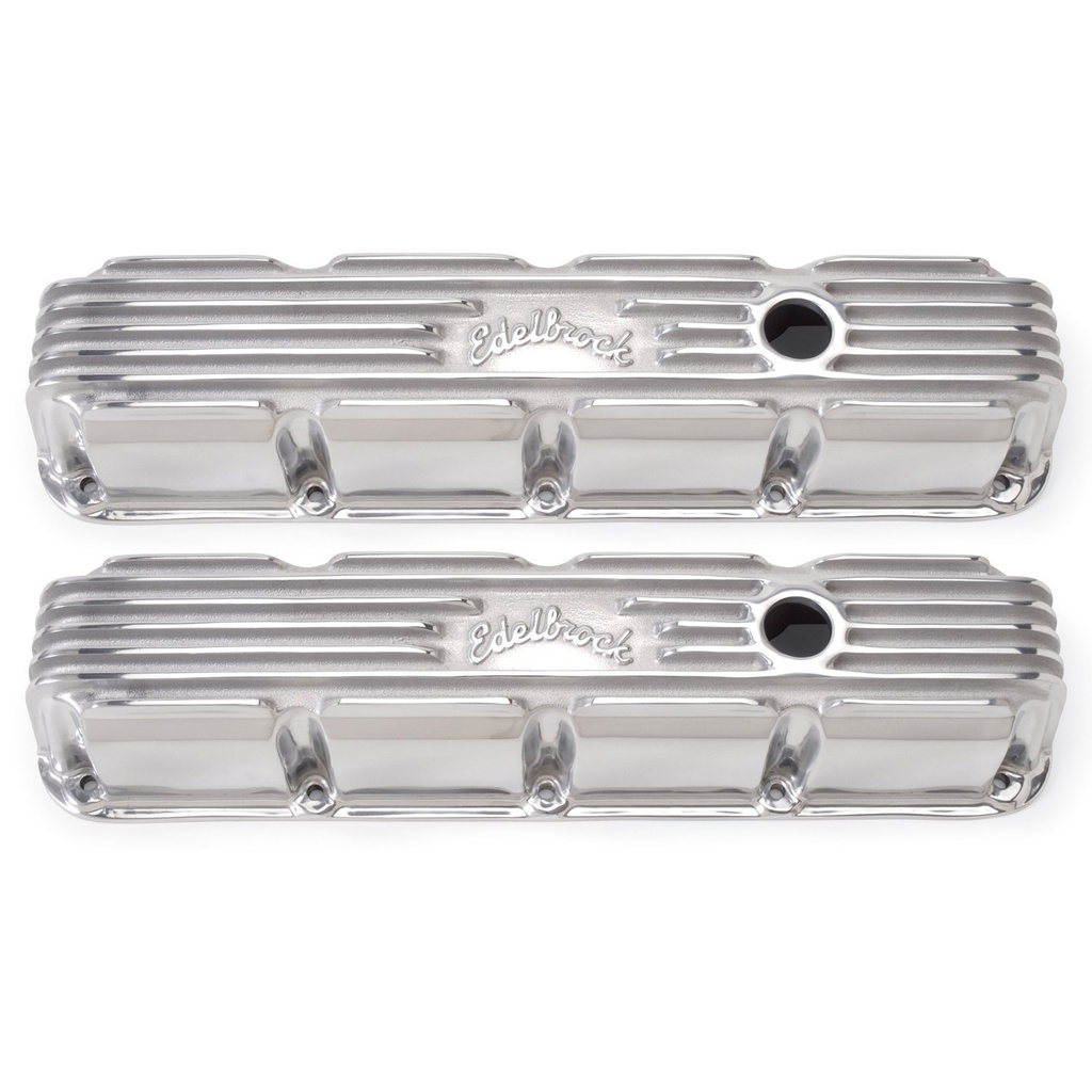 Edelbrock 4177: Classic Finned Valve Covers for Small Block Chrysler Magnum 5.2/5.9L with Polished Finish