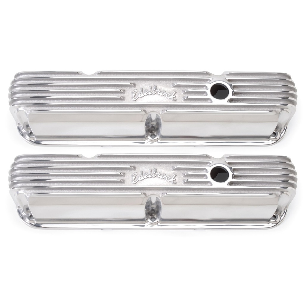 Edelbrock 4176: Classic Finned Valve Covers for Small Block Chrysler 318-360 LA Series with Polished Finish