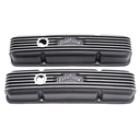 Edelbrock 41433: Classic Finned Valve Covers for 1959-1986 Small Block Chevy 262-400 with Black Powder Coated Finish