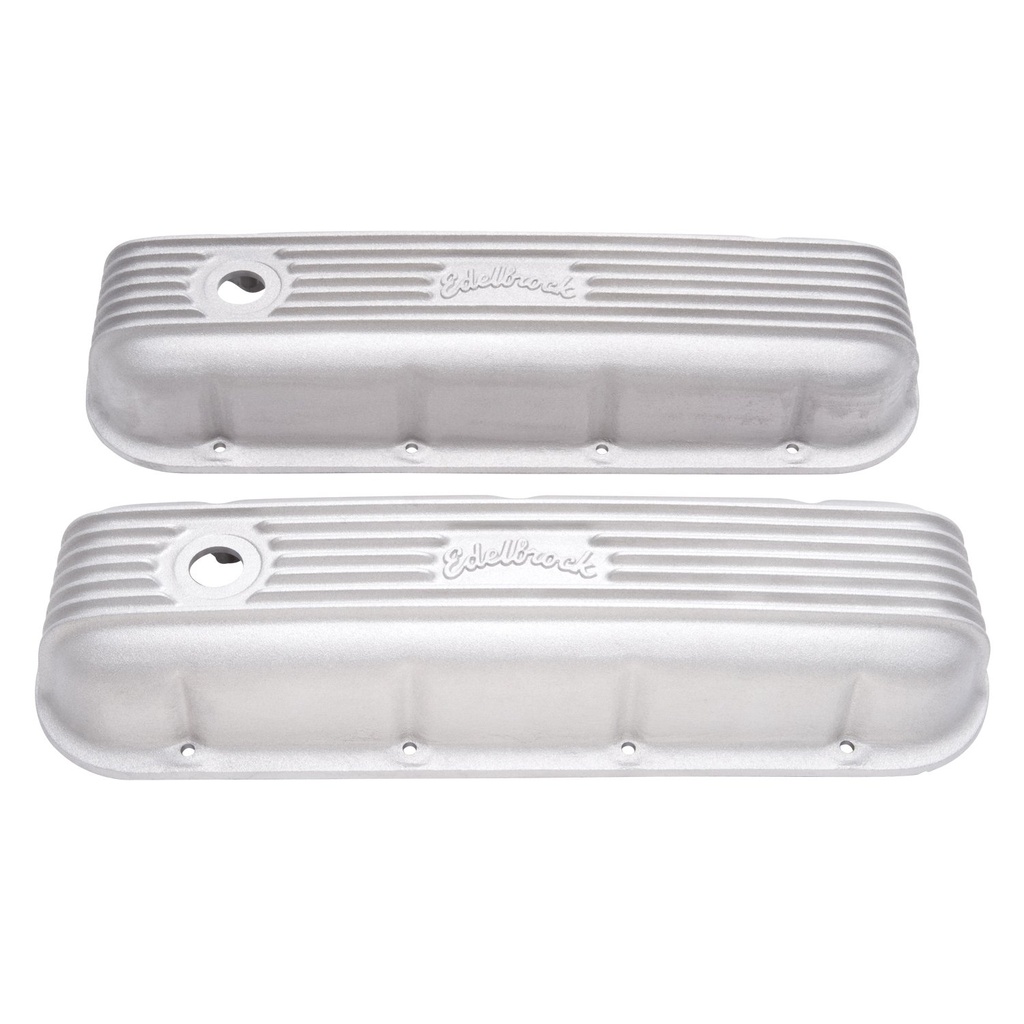 Edelbrock 41859: Classic Finned Valve Covers for 1965-Up Big Block Chevy 396-502 with Satin Finish