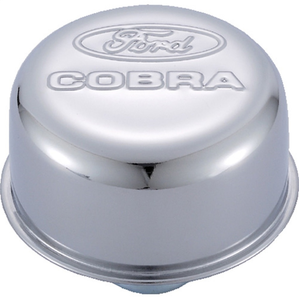 Ford Performance 302-225: Chrome Push-In Valve Cover Air Breather Cap with Ford COBRA Emblem