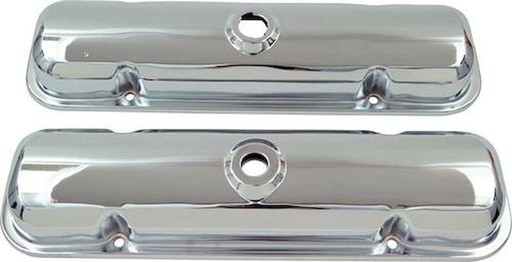 OER N9460: N9460 1964-81 Pontiac 301-455ci; Valve Covers; Chrome; With Drippers; OE 4900227
