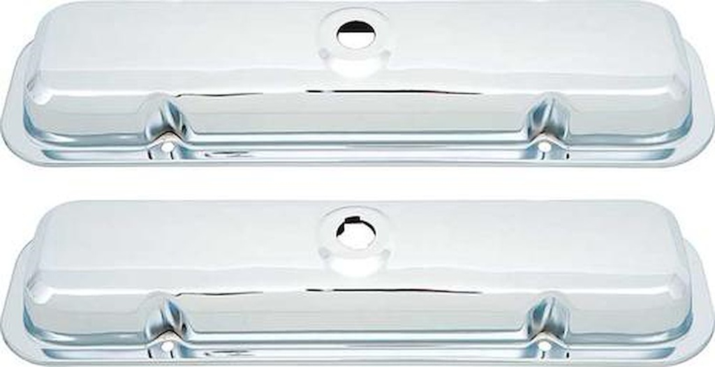 OER A8700118: A8700118 1964-81 Pontiac 301-455ci; Valve Covers; Chrome; w/o Drippers