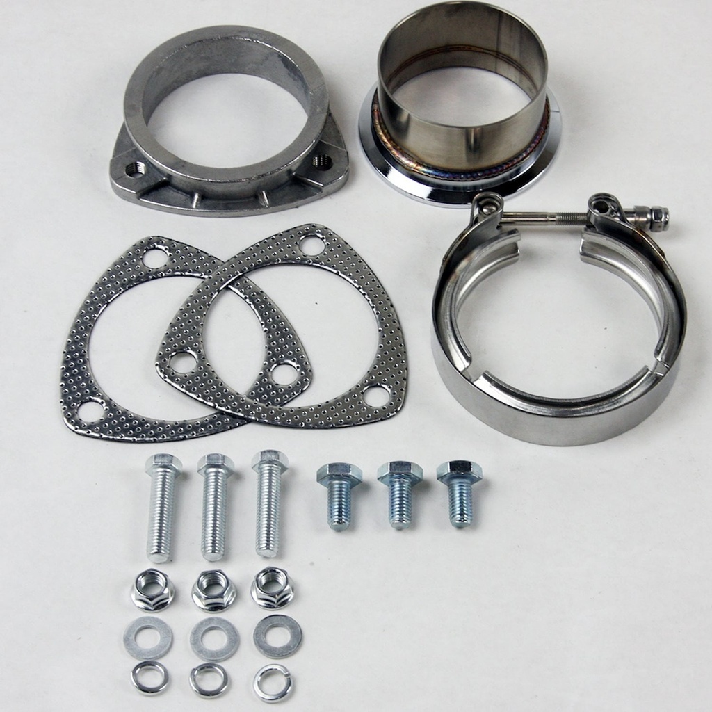 Granatelli 307530-3: 307530-3 V Band To Straight Connection, 3.0 in. 76 mm., w/Gaskets, Converts 3-Bolt Collector to V Band Flange w/Clamp And