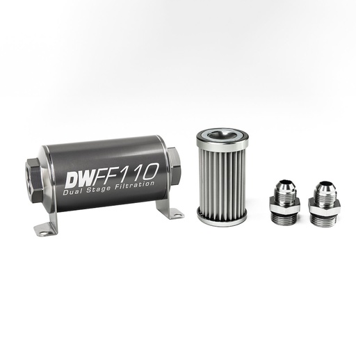 [DWK-803110005K8] DeatschWerks 803110005K8: 803110005K8 In-line fuel filter element and housing kit stainless steel 5 micron -8AN 110mm. Universal
