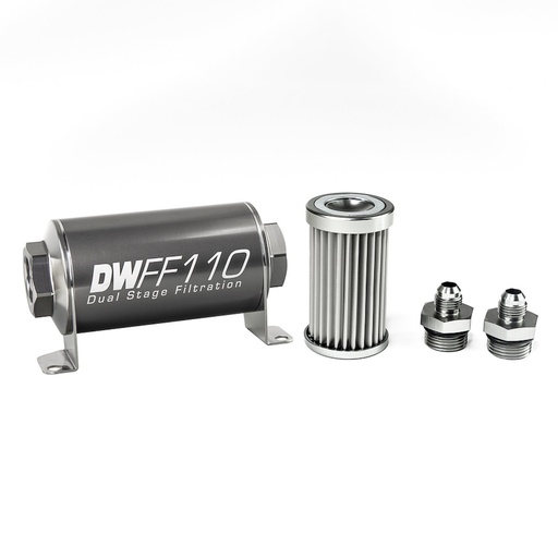 [DWK-803110005K6] DeatschWerks 803110005K6: 803110005K6 In-line fuel filter element and housing kit stainless steel 5 micron -6AN 110mm. Universal