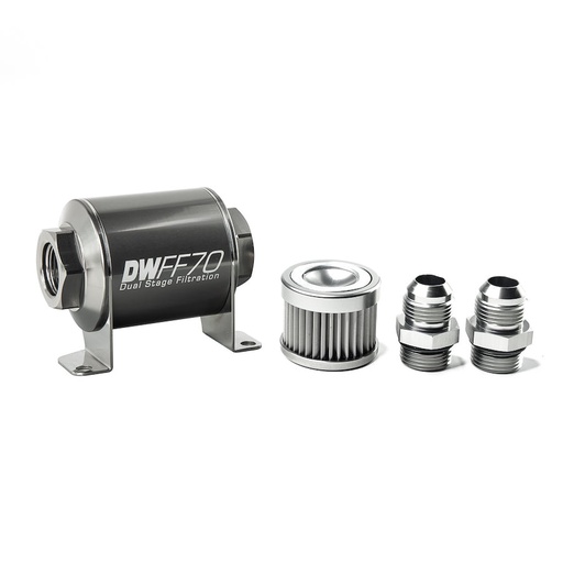 [DWK-803070010K10] DeatschWerks 803070010K10: 803070010K10 In-line fuel filter element and housing kit stainless steel 10 micron -10AN 70mm. Universal