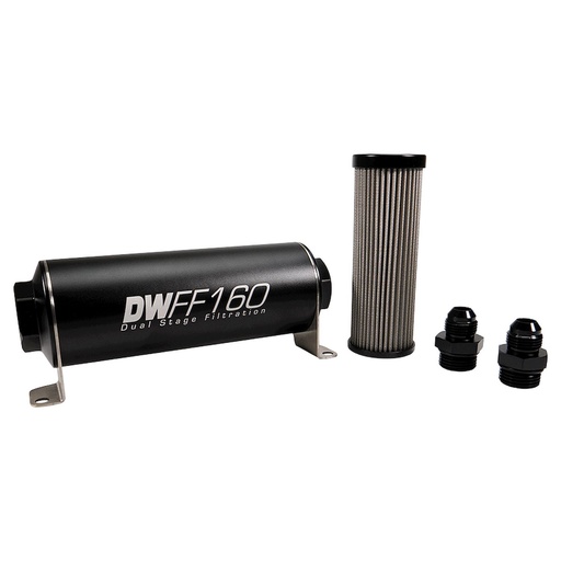 [DWK-803160100K8] DeatschWerks 803160100K8: 803160100K8 In-line fuel filter element and housing kit stainless steel 100 micron -8AN 160mm. Universal