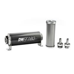 [DWK-803160005K38] DeatschWerks 803160005K38: 803160005K38 In-line fuel filter element and housing kit stainless steel 5 micron 3/8in hose barb 160mm. Universal