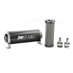 [DWK-803160040K38] DeatschWerks 803160040K38: 803160040K38 In-line fuel filter element and housing kit stainless steel 40 micron 3/8in hose barb 160mm. Universal