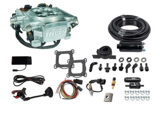 [FIF-31006] FITech Fuel Injection 31006: 31006 Go EFI 4 600 HP Power Adder Bright Aluminum EFI System With Inline Fuel Delivery Master Kit