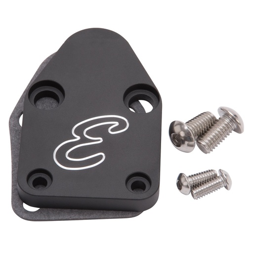 [EDL-4020] Edelbrock 4020: Billet Aluminum Fuel Pump Block-Off for Small Block Chevy