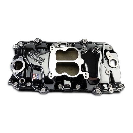 [EDL-2161-BP] Edelbrock 2161-BP: 2161-BP Performer 2-O Intake Manifold for 1965-1990 Big Block Chevy Engines w/Oval Port Heads [Black Plasma Finish]