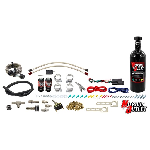 [NXO-50-10012-5] Nitrous Outlet 50-10012-5: 50-10012-5 Powersports Single-Cyl Wet Nozzle System, Stainless 90-Degree Nozzle, Gas, 6 psi, 1015202530 HP, 5LB Bottle