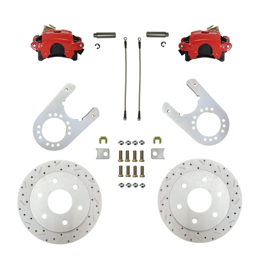 [LEB-RRC6005X] Leed Brakes RRC6005X: RRC6005X Brake Conversion Kit, Rear Disc Brake Kit w/Drilled Rotors & Red Powder Coated Calipers