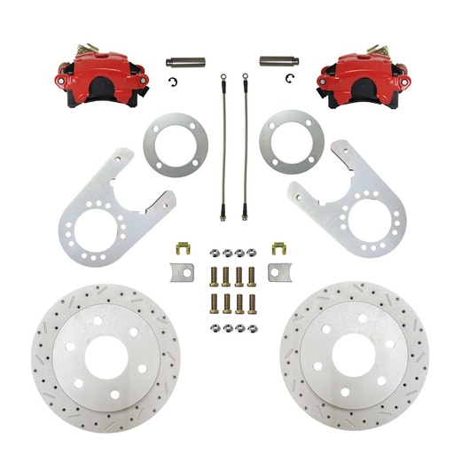 [LEB-RRC6006X] Leed Brakes RRC6006X: RRC6006X Brake Conversion Kit, Rear Disc Brake Kit w/Drilled Rotors & Red Powder Coated Calipers