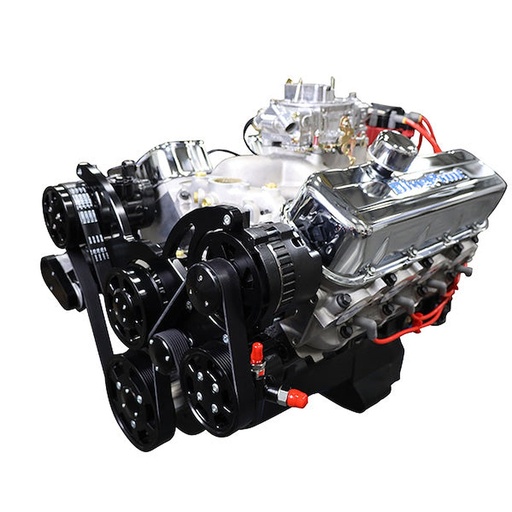 [MLL-BP4967CTCKB] Blueprint Engines BP4967CTCKB: BP4967CTCKB GM Compatible Big Block Chevy 496 ci. Deluxe Dressed Carbureted Crate Engine w/Black Pulley Kit [600 HP]