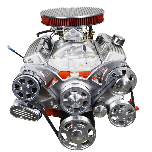 [MLL-BP38318CTCKV] Blueprint Engines BP38318CTCKV: BP38318CTCKV GM Compatible Small Block Chevy Low Profile 383 ci. Deluxe Dressed Carbureted Engine w/Polished Pulley Kit [436 HP]