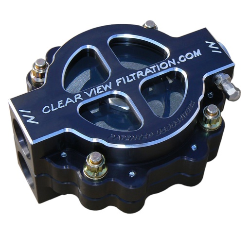 [BCN-410-60-B] Clear View Filtration 410-60-B: 410-60-B 4 in. Hi-Flow Black-Out Filter, #12 Ports, 60 Micron Element, For Small/Big Block Engines Running Up To 50 Weight Oil