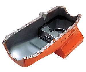 [TRD-8991] Trans Dapt 8991: Orange Powdercoated Street/Strip Oil Pan 1979-85 Small Block Chevy 305-350