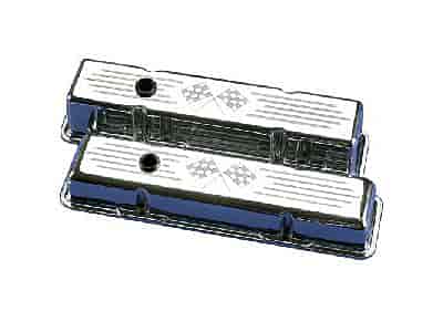 [BSP-95227] Billet Specialties 95227: Small Block Valve Covers - Tall Crossed Flags