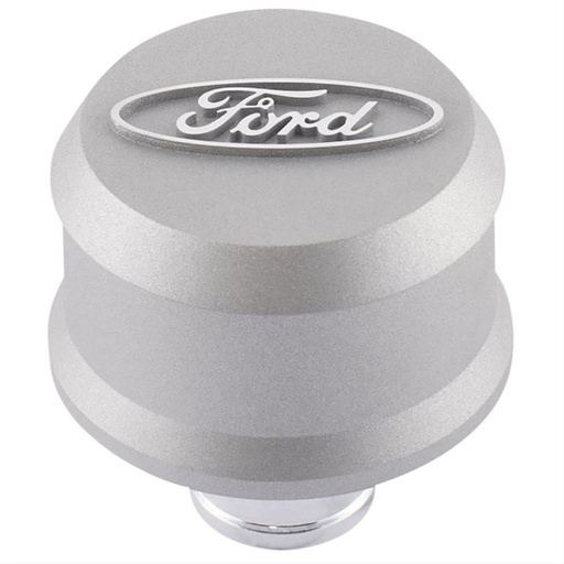 [FMS-302-437] Ford Performance 302-437: Push-In Aluminum Valve Cover Air Breather Cap with Raised & Machined Oval Ford Emblem in Cast Gray Crinkle Finish