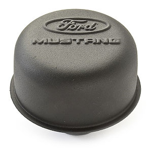 [FMS-302-221] Ford Performance 302-221: Black Crinkle Push-In Valve Cover Breather with Ford MUSTANG Emblem