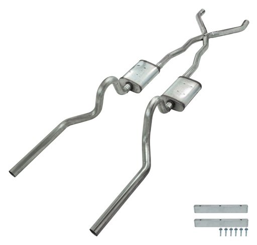 [PYE-SFM05T] Pypes Performance Exhaust SFM05T: Crossmember Back X-Pipe Exhaust System with Turbo Pro Mufflers for 1965-1970 Ford Mustang Convertible [2.500 in.]