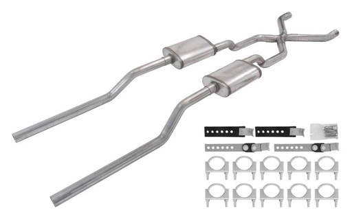 [PYE-SGT77T] Pypes Performance Exhaust SGT77T: Crossmember Back X-Pipe Exhaust System with Turbo Pro Mufflers for 1955-1959 Chevrolet Truck 2WD [2.500 in.]