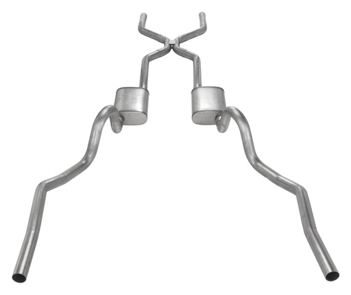 [PYE-SGA40T30] Pypes Performance Exhaust SGA40T30: Crossmember Back H-Pipe Exhaust System with 18 in. Turbo Pro Mufflers for Select 1964-1972 GM A-Body [2.500 in.]